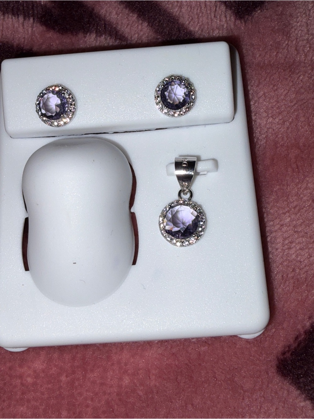 Sterling Silver Purple Amethyst CZ Pendant and Stud Earrings Set